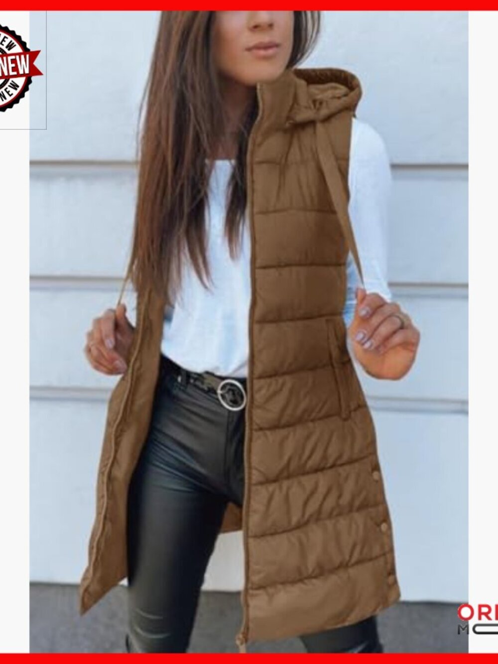 Long Sleeveless Hooded Puffer Vest Winter Outerwear Lightweight Polyester - Picture 2 of 7